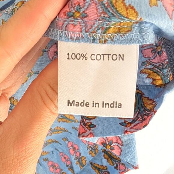 Marea Blue Floral Tie Shoulder Sleeveless Cotton Blouse Top, size XL - Picture 6 of 7